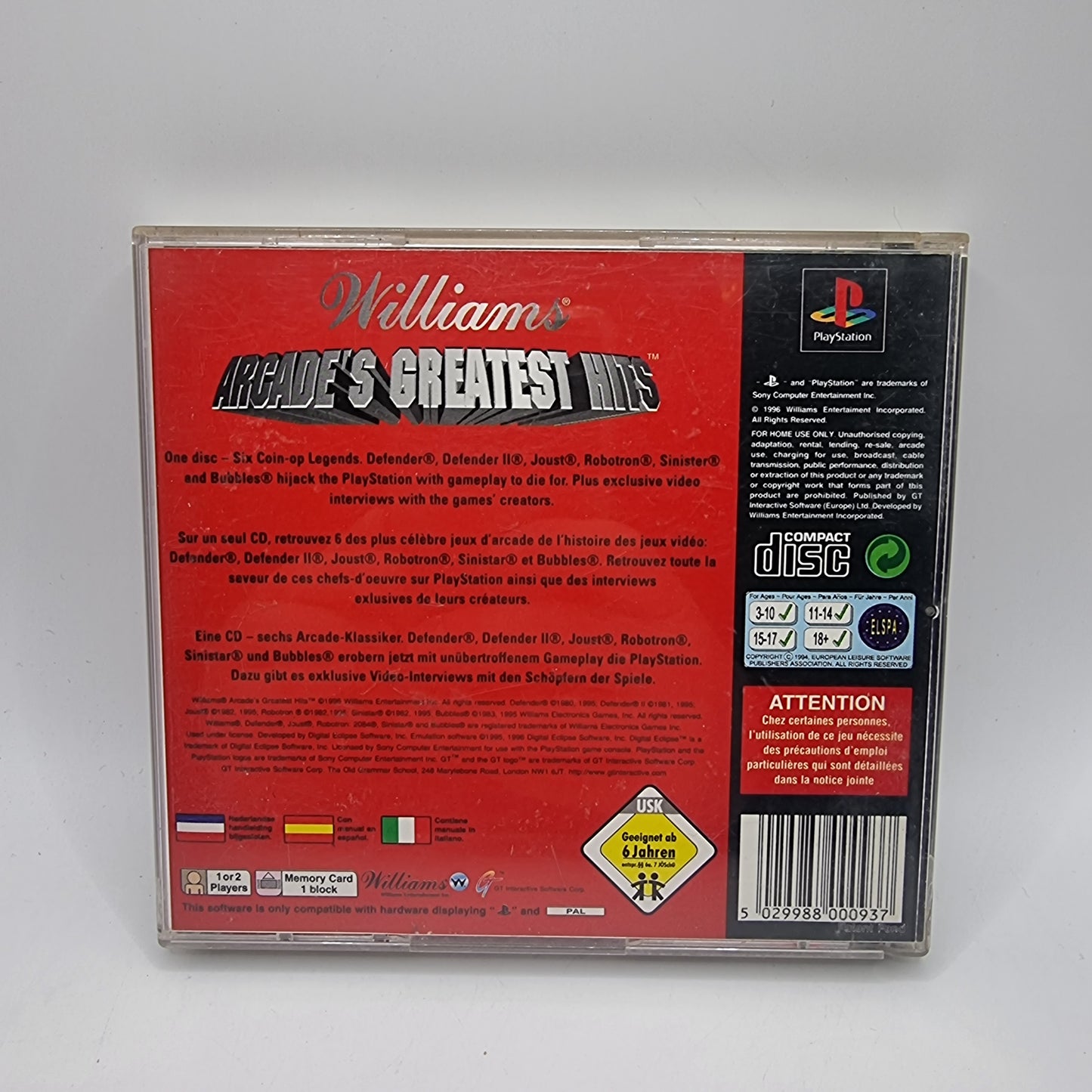 Williams Arcade Greatest Hits PS1 Game