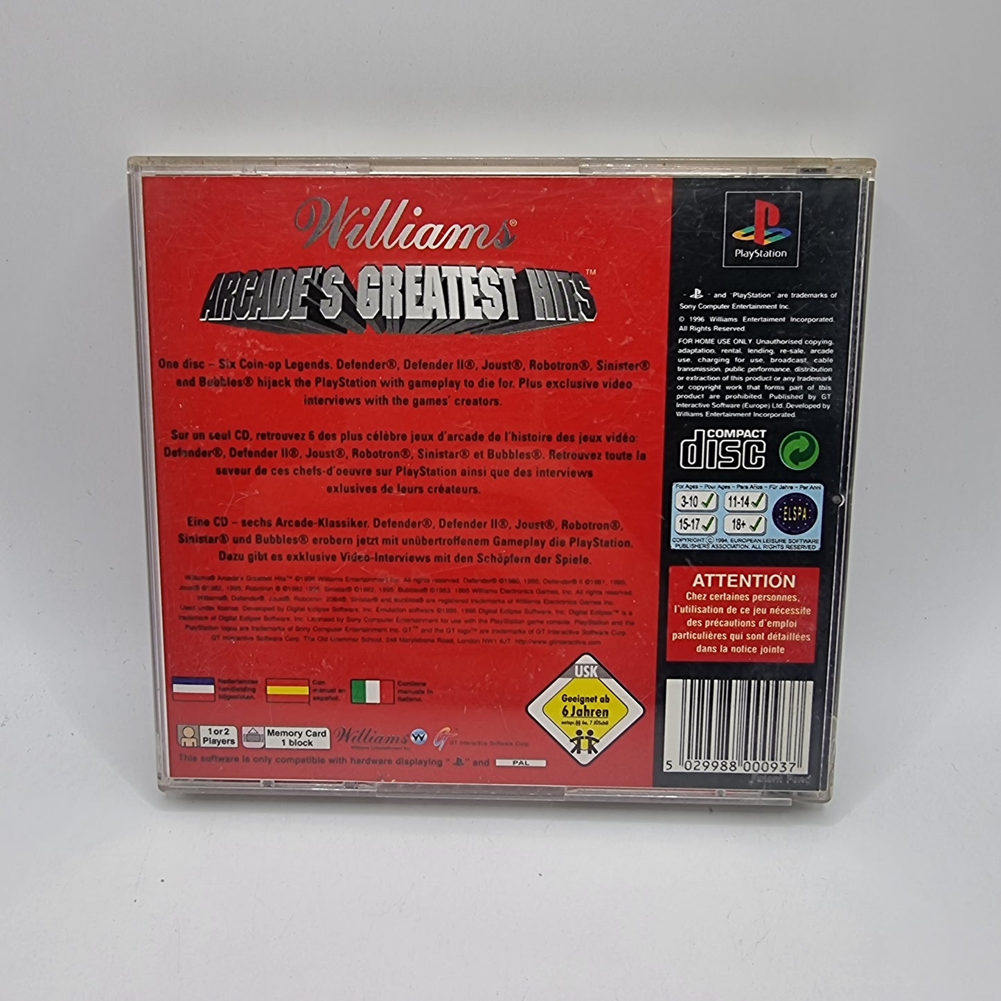 Williams Arcade Greatest Hits PS1 Game